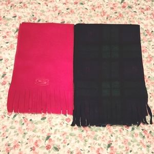 Pair Of Skechers Red & Yukon Fleece By Everitt Black Watch Plaid Fleece Scarves